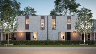 Acht hedendaagse gezinswoningen met witte gevelsteen, bronskleurig schrijnwerk en speelse accenten. Binnenin vind je drie slaapkamers, een lichtrijke leefruimte met open keuken, een berging en apart toilet. De kopwoningen bieden extra ruimte op de verdieping, perfect als bureau, hobbyplek of gewoon wat meer ademruimte.<br /><br />Deze gesloten en halfopen bebouwingen combineren witte gevelstenen met bronskleurig schrijnwerk, afgewisseld met speelse accenten in aluminium gevelplaten en metselwerk. Het resultaat is een levendig maar harmonieus straatbeeld met een tijdloze uitstraling. Binnenin geniet je van drie ruime slaapkamers, een lichtrijke leefruimte met open keuken, een aparte berging en toilet. De kopwoningen bieden bovendien extra ruimte op de verdieping – ideaal als thuiskantoor, hobbyruimte of gewoon wat meer ademruimte. 