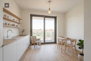 Residentie Greenscape is een unieke woonontwikkeling gelegen in het charmante Bissegem, waar rust, comfort en modern design naadloos samensmelten. Binnen dit kwalitatieve project bieden wij u het appartement 2.02 aan, gelegen op de tweede verdieping.<br /><br />Dit lichtrijke en doordacht ingedeelde appartement beschikt over een bruto oppervlakte van 87,59 m² en omvat:<br /><br />- Een royale zit- en eetruimte die naadloos overgaat in de open keuken.<br />- 2 slaapkamers, Ideaal voor een jong gezin, thuiswerkplek of gastenkamer<br />- Ruim terras (9,08 m²). Direct toegankelijk vanuit de keuken, perfect om in alle rust buiten te genieten. Met zicht op de nieuwe groenzone.<br />- Een aparte berging vlak bij de keuken<br />- een badkamer met inloopdouche/wastafel<br />- een afzonderlijk toilet <br />én een handig luik met toegang tot een zolder.<br /><br />Het appartement is afgewerkt met duurzame materialen en voorzien van de nieuwste technologieën op het gebied van energie-efficiëntie en comfort, zoals vloerverwarming, zonnepanelen en slimme domoticasystemen. <br />Grote raampartijen aan zowel de voor- als achterzijde zorgen voor een overvloed aan natuurlijk licht en een optimaal woongevoel.<br /><br />De residentie bestaat uit 7 ruime appartementen met 1 of 2 slaapkamers. De appartementen zijn afgewerkt met hoogwaardige materialen en voorzien van de nieuwste technologieën op het gebied van energie-efficiëntie en comfort. Denk maar aan vloerverwarming, zonnepanelen en slimme domoticasystemen.<br /><br />Residentie Greenscape bevindt zich op een steenworp van het centrum van Bissegem en nabij belangrijke invalswegen. Scholen, winkels, sportfaciliteiten en openbaar vervoer liggen allemaal binnen handbereik. Bovendien zijn de geplande verdere ontwikkelingen van bijkomende groenzones in de buurt (zoals Bissegem Plage en Stadsgroen de Ghellinck) een absolute meerwaarde.<br /><br />Wenst u meer informatie omtrent dit mooie project? Maak dan vrijblijvend een afspraak op 056 22 55 66.<br /><br />Deze AI-visualisaties zijn bedoeld als inspiratie. Er werd geen rekening gehouden met technische specificaties, stedenbouwkundige voorschriften of de concrete mogelijkheden tot realisatie.