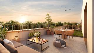 Gelegen op een steenworp van het Koninklijk Domein, in een van de meest aangename wijken van Laken, omvat Pagode 36 nieuwbouwappartementen, van studio’s tot appartementen met 4 slaapkamers, binnen een volledig gerenoveerd gebouw. De residentie telt 4 verdiepingen en combineert de renovatie van een bestaand pand met de toevoeging van een vierde verdieping. Daardoor genieten de appartementen op de eerste drie niveaus van een gunstig fiscaal regime, zonder btw. Een interessante troef voor kopers en investeerders die op zoek zijn naar een nieuw appartement in een rustige, residentiële en vlot bereikbare buurt.<br />De appartementen genieten van veel natuurlijk licht dankzij grote raampartijen en bieden oppervlaktes van 47 m² voor de studio’s tot 155 m² voor de grootste appartementen. Elke woonst beschikt over een private buitenruimte, een terras, balkon of tuin afhankelijk van het type appartement, en de bewoners kunnen bovendien gebruikmaken van een gemeenschappelijke, groen aangelegde tuin.<br />Ook op vlak van energieprestaties scoort Pagode uitstekend. De residentie werd ontworpen met een EPC-label A of B, afhankelijk van de unit, dankzij vloerverwarming, individuele warmtepompen en fotovoltaïsche zonnepanelen.<br />Pagode combineert hedendaags wooncomfort met duurzame technieken en een beperkt energieverbruik.