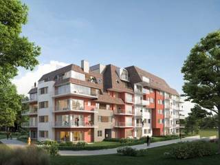 Menen - Zeer mooi appartement te koop met optionele garage.Indeling:Open keuken, lichtrijke leefruimte met 2 bergruimtes, 2 slaapkamers, apart...