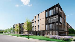Residentie Souvereyn bestaat uit 27 appartementen met 1, 2 of 3 slaapkamers en oppervlaktes tussen 64 en 136 m². Met een ruim terras of privétuin, verfijnde architectuur, ondergrondse staanplaatsen en duurzame energiebronnen zet het project energiezuinigheid, kwaliteit en wooncomfort voorop. <br /><br />Appartement A3.2 bevindt zich op de derde verdieping en heeft een oppervlakte van 103m². Het beschikt over een open ingerichte keuken, 2 slaapkamers en een ruim terras van 16m².