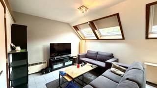 Bestaande uit inkom met vestiairekast, leefruimte, open keuken, afgesloten slaaphoek en badkamer.Huurprijs te vermeerderen met 40 EUR/maand...