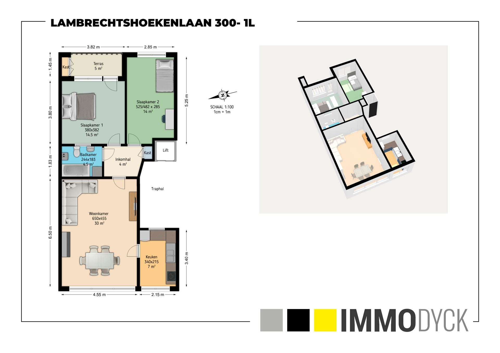 Appartement 1° verdieping met lift, 2 slaapkamers en terras - foto 2