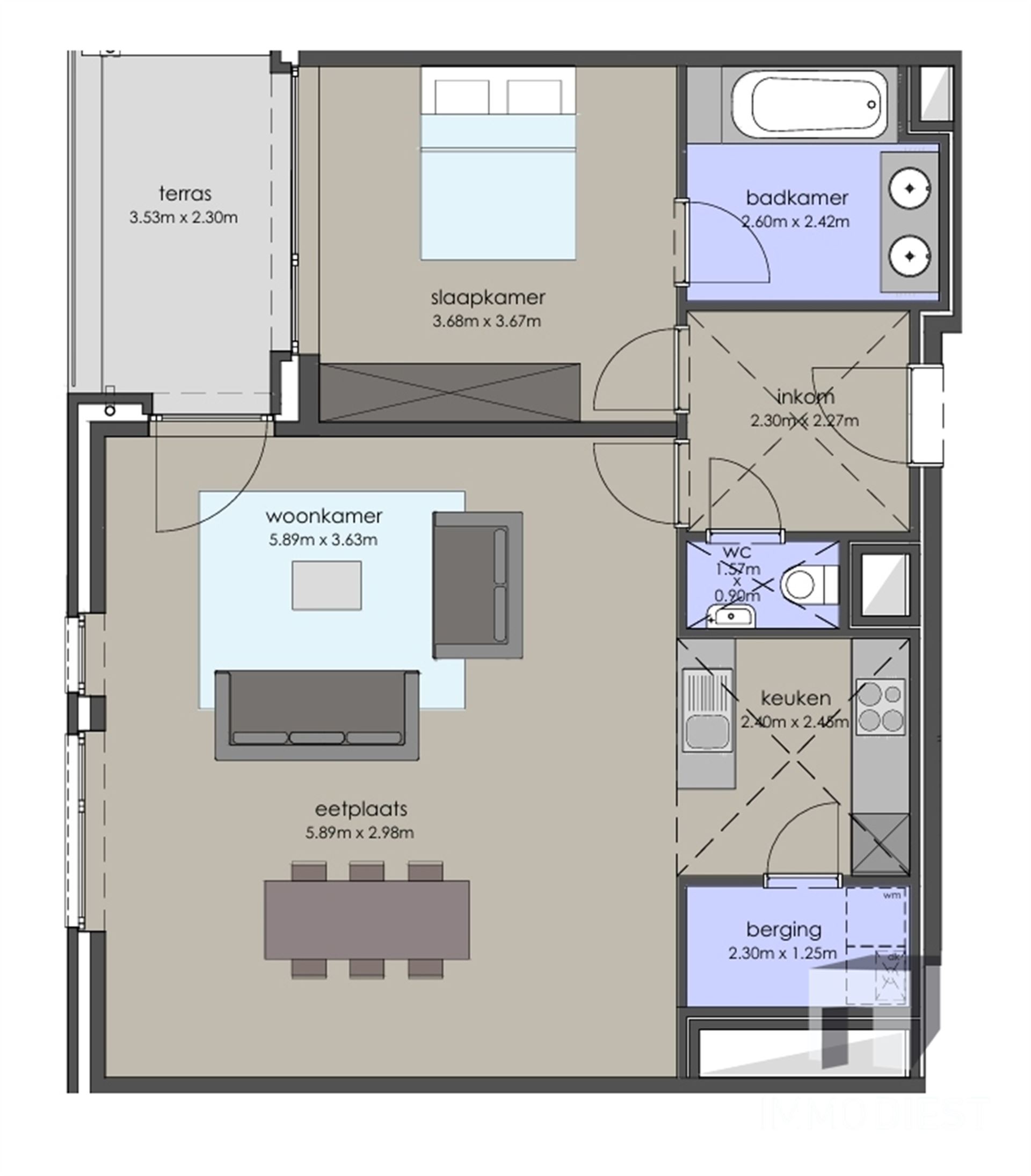 Appartement met 1 slaapkamer, parking en kelder - foto 4