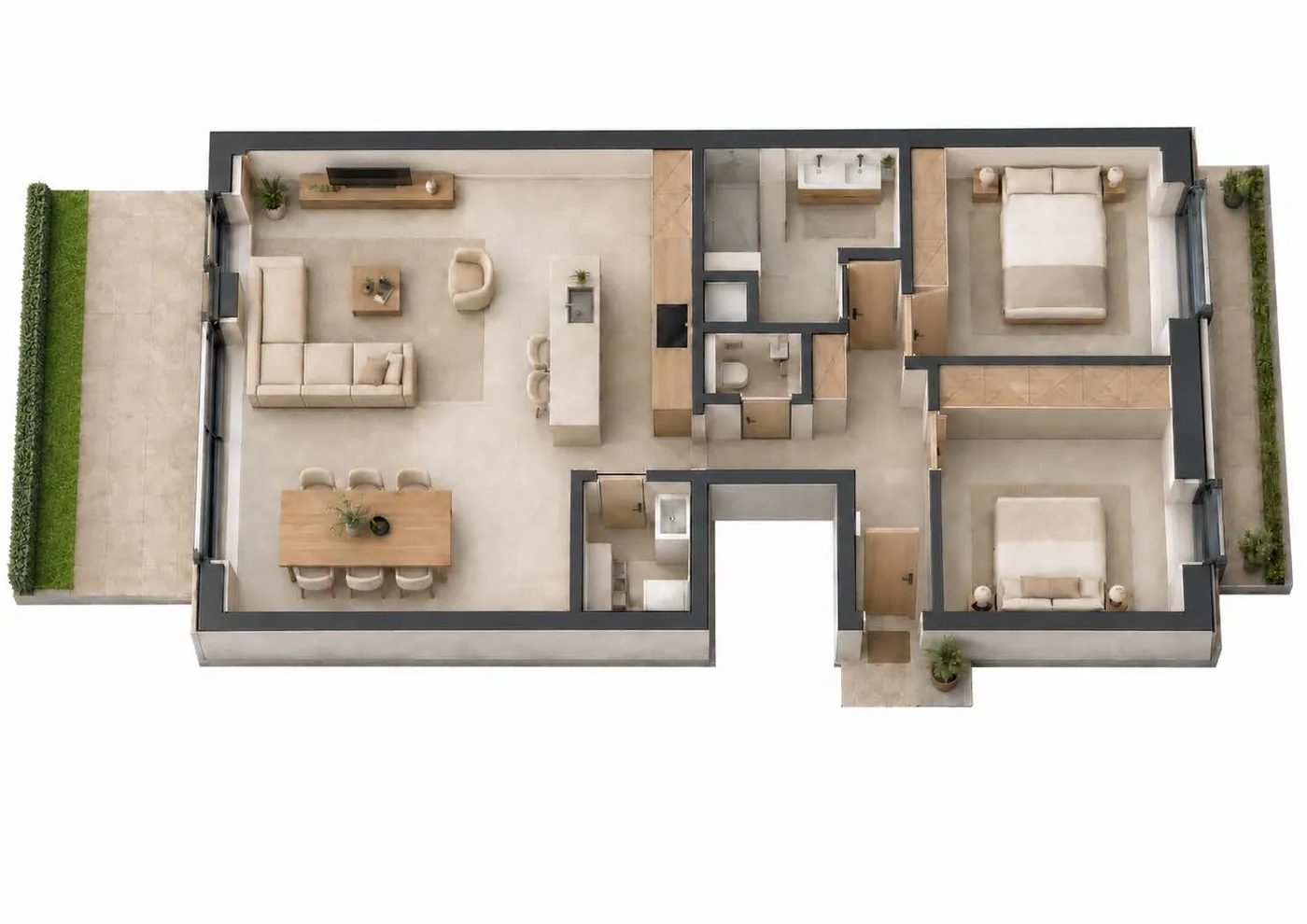 Ruim gelijkvloers appartement met 2 slaapkamers, carport en 2 terrassen - foto 1
