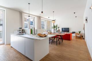 Wonen in het project Falconhoven betekent genieten van het beste van twee werelden. Enerzijds bevindt u zich midden in de bruisende Antwerpse binnenstad, anderzijds woont u op wandelafstand van het Eilandje, de vernieuwde kaaien en tal van gezellige restaurants, cafés en winkels. <br /><br />De verzorgde architectuur, groene binnentuinen en aangename sfeer van Falconhoven zorgen daarbij voor rust en ademruimte in het hart van Antwerpen. <br /><br />Dit appartement bevindt zich op de tweede verdieping van het recente woonproject Falconhoven, opgeleverd in 2019. <br /><br />Dankzij de hoge plafonds, de zuidgerichte oriëntatie en de grote raampartijen geniet het appartement van een overvloed aan natuurlijk daglicht. De leefruimte biedt voldoende plaats voor zowel een gezellige zithoek als een ruime eethoek en sluit naadloos aan op de open keuken. De volledig uitgeruste keuken werd afgewerkt met kwalitatieve materialen en voorzien van alle hedendaagse comfort. <br /><br />Als kers op de taart heb je vanuit de leefruimte toegang tot het ruime zonneterras waar je kan genieten van een koffietje in de ochtend of een rustige avond in de buitenlucht. <br /><br />Verder beschikt het appartement over een comfortabele slaapkamer met ingemaakte kasten, een moderne badkamer met inloopdouche en een praktische berging. <br /><br />Kortom: ruim en comfortabel wonen in een recente, rustige setting, op wandelafstand van alles wat de Stad te bieden heeft. <br /><br />Epc: 44 kWh/m2, E-peil: E27, P&amp;G-score: D, Sted. geg. In aanvraag