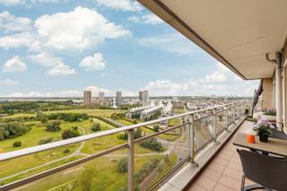 <p><span>Volledig gerenoveerd appartement met exclusief uitzicht op de stad, EPC B en zonnig terras<br /><br /></span></p><p><span> </span></p><p><span>Op de 18de verdieping van de residentie Hooghe Huys kan je elke dag genieten van een uitzonderlijk panoramisch uitzicht over Antwerpen, de Schelde en de ruime omgeving. Dankzij de westelijke oriëntatie baadt het appartement in het licht en profiteer je van prachtige zonsondergangen vanaf het ruime terras.</span></p><p><span>Dit instapklare appartement werd in 2018-2019 volledig gestript en gerenoveerd, het combineert hedendaags wooncomfort met een uitstekende bereikbaarheid. De ruime leefruimte met open keuken vormt het hart van de woning en biedt dankzij de grote raampartijen een uniek gevoel van licht en ruimte.</span></p><p><span><br />De indeling omvat:</span></p><ul><li><span>ruime inkomhal met vestiaire </span></li><li><span>lichtrijke leefruimte met open, volledig uitgeruste keuken </span></li><li><span>praktische berging </span></li><li><span>apart toilet </span></li><li><span>badkamer met inloopdouche, wastafel en ingewerkte plek voor wasmachine en droogkast. </span></li><li><span>twee volwaardige slaapkamers (waarvan nu eentje gecombineerd is met een thuiswerkplek met ingemaakte kasten)</span></li><li><span>Westgericht terras over de volledige breedte van het appartement (zon tot ze ondergaat), recente screens van 2022.</span></li></ul><p><span> </span></p><p><span>Extra troeven</span></p><ul><li><span>volledig gestript en gerenoveerd (2018-2019), dus instapklaar</span></li><li><span>Uniek panoramisch uitzicht dat nooit verveelt en volledige privacy zonder inkijk</span></li><li><span>EPC B – geen renovatieverplichting </span></li><li><span>conforme elektrische installatie</span></li><li><span>veiligheidsdeur </span></li><li><span>conciërge </span></li><li><span>uitstekende bereikbaarheid met wagen, fiets en tram voor de deur</span></li><li><span>op wandelafstand van het Zuid, winkels en horeca </span></li><li><span>mogelijkheid tot aankoop van een private parkeerplaats </span></li></ul><p><span> </span></p><p><span>Een appartement dat rust, licht en een uitzonderlijk uitzicht combineert met alle troeven van stadsleven binnen handbereik.</span></p><p><span> </span></p><p><span>Voor een afspraak of meer informatie, neem contact met ons op via e-mail op george@sinjoor.be of telefonisch via 03 283 05 00</span></p><p><span> </span></p>