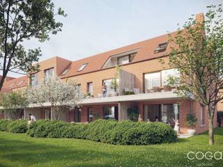 <p><em><strong>Houthof, BRADFORD</strong> - Gemoedsrust in het dorpshart</em></p>
<p>Bradford creëert een rustige en comfortabele woonbeleving <strong>in het hart van het dorp</strong>.</p>
<p><strong>Appartement BR_0.05: </strong><strong>mooi gelijkvloers appartement (90m²) met doorzonleefruimte en twee terrassen. </strong>Indeling als volgt: inkomhal met gastentoilet en vestiaireruimte, <strong>doorzonleefruimte</strong> met centrale open ingerichte keuken (samen ca. <strong>42m²</strong>), bergruimte/wasplaats (ca. 3,2m²), <strong>twee slaapkamers</strong> (12m² en 7,5m²) en ingerichte badkamer. Het appartement geeft via schuiframen aan beide zijden van de leefruimte uit op een buitenruimte: een <strong>zuidoost gericht terras </strong>(ca. 18,6m² - overdekt) dat overloopt in een gemeenschappelijke tuin waarbij strategisch geplaatste hagen en massieven zorgen voor de nodige privacy; de tweede buitenruimte omvat een noordwest georiënteerd <strong>tuintje </strong>(ca. 33m²) met deels overdekt <u>terras (ca. 9m²) aan een groen binnengebied!</u></p>
<p>Het <u>energiezuinige</u> <u>appartement</u> (<strong>max. E30</strong>) wordt volledig en degelijk afgewerkt; zo is er thermisch onderbroken aluminium buitenschrijnwerk met isolerende beglazing, vloerverwarming in combinatie met een <strong>individuele lucht-water warmtepomp,</strong> balansventilatie en een regenwaterrecuperatie-systeem! Extra aandacht wordt besteed aan akoestische isolatie (ontdubbelde scheidingswanden, akoestische vloerisolatie, …). Grote ondergrondse parkeerkelder (lift tot appartement). Verplichte aankoop van minimum één kelderparking.</p>
<p><em>Houthof, dorpse charme, tijdloze uitstraling</em></p>
<p>Contacteer ons voor meer informatie of een vrijblijvende afspraak: info@coga.be - 03/636.47.47.47.</p>