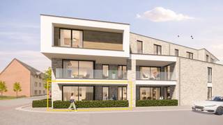 APPARTEMENT 0.3 (Gelijkvloers)<br />- Opp. app.: 96 m²<br />- Terras 18 m²<br />- Tuin: 24 m² <br /><br />INDELING:<br />Gemeenschappelijke trappenhal met lift en trap.<br />Inkomhal, toilet, ruime woonkamer met open keuken, ruim overdekt terras (18 m²), privé-tuin (24 m²). 2 slaapkamers, badkamer en berging/wasplaats.<br /><br />BIJKOMENDE INFO:<br />- Warmtepomp L/W met vloerverwarming- en koeling.<br />- Performant ventilatiesysteem voor een aangenaam binnenklimaat.<br />- Zonnepanelen.<br />- Lift aanwezig.<br />- Topligging vlakbij het centrum.<br />- Afwerking naar eigen smaak volgens lastenboek.<br />- Bij ieder appartement dient een inpandige parking met kelderberging naar keuze te worden aangekocht. De prijs voor een parking met bijhorende berging bedraagt € 22.000,-.<br />- Dit project komt in aanmerking voor de toepassing van het verlaagde BTW-tarief van 6% voor wie aan de wettelijke voorwaarden voldoet. Ook investeerders kunnen van deze aantrekkelijke maatregel genieten.<br /><br />INFORMEER NAAR DE VERKOOPSBROCHURE OP ONS KANTOOR.