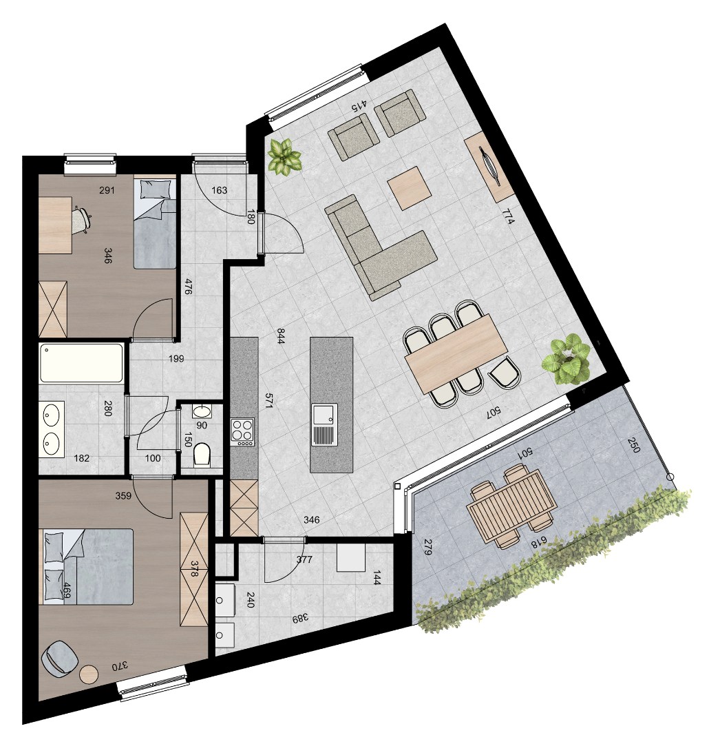 Gelijkvloers appartement (117 m²) met 2 slaapkamers en overdekt terras. - foto 2