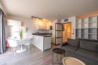 Deze studio is werkelijk tot in de puntjes vernieuwd! Indeling: inkomhal met afzonderlijk toilet; badkamer met douche en wastafel; ruime, vooral brede woonkamer met leuk terras; slaaphoek.<br />U heeft de mogelijkheid om een garage onder de Franslaan aan te kopen mits supplement van 70.000€.<br />Het pand wordt gemeubeld aangeboden en heeft een EPC-waarde van 215 (Label C).      .<br /> 