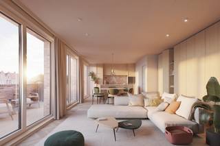 Met een bewoonbare oppervlakte van 110 m² biedt dit appartement net dat tikkeltje meer ruimte. De drie slaapkamers en ruime leefruimte met open keuken zorgen voor een aangename indeling, terwijl de terrassen aan de voor- en achterzijde het appartement extra openheid geven.

Een privatieve garagebox achteraan het gebouw is beschikbaar bij elk appartement (afzonderlijk aan te kopen). Ideaal voor veilig parkeren en extra opslagruimte.


