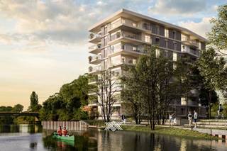 Dit hoekappartement van 99 m² met twee slaapkamers ligt op het vierde verdiep in residentie Oeverpoort en beschikt over een inkomhal met plaats voor een vestiairekast, een lichtrijke eet- en leefruimte, een open keuken, een praktische bergruimte, twee slaapkamers en een badkamer met een dubbele wastafel, toilet en ligbad. Daarnaast heeft het appartement ook een zuidoostelijk georiënteerd terras van 23 m².<br /><br />Het appartement is gelegen in de tweede fase van Liv de Molens, een succesvol residentieel nieuwbouwproject langs de Leie in het hart van Deinze. Liv de Molens noemen we een ‘vijf-minutenstad’, omdat u alles wat u dagdagelijks nodig heeft, op slechts vijf minuutjes wandelen terugvindt.<br /><br />Ook op het vlak van duurzaamheid scoort Liv de Molens bovengemiddeld. Een zeer laag energieverbruik wordt u gegarandeerd door geothermische warmtepompen met BEO-veld, vloerverwarming, fotovoltaïsche panelen en een balansventilatiesysteem type D met warmterecuperatie.<br /><br />Verlaagd BTW-tarief van 6% mogelijk op de volledige constructiewaarde, nu ook voor investeerders mits min. 15 jaar verhuur.<br /><br />Benieuwd? Wij ontvangen je graag voor een persoonlijke en vrijblijvende kennismaking.