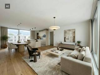 Nieuwbouwpenthouse te huur in Residentie Kolenkaai. Dit stijlvolle appartement combineert een hoogwaardige afwerking met een aangename en hedendaagse woonbeleving. Het geniet van maar liefst twee ruime en zonnige terrassen, ideaal om in alle rust te genieten van de buitenruimte.<br /><br />Het penthouse beschikt daarnaast over twee slaapkamers, een ruime en lichtrijke woonkamer en een moderne open keuken die tot in de kleinste details werd afgewerkt. De kwalitatieve materialen en stijlvolle inrichting zorgen voor een eigentijdse en comfortabele woonomgeving.<br /><br />Project Kolenkaai staat voor ruim wonen in alle comfort en stijl. De kwalitatieve en hedendaagse afwerking met oog voor detail zie je én voel je elke dag. Voor Kolenkaai werd een Energy Service Company (ESCO) opgericht. Daarmee passen we innovatieve en duurzame hernieuwbare-energietechnieken toe. Zo worden de gebouwen verwarmd en passief gekoeld met warmtepompen die hun energie onder andere uit een BEO-veld halen. <br /><br />Indeling: <br />Ondergrondse staanplaats, private kelderberging en gemeenschappelijke fietsenberging.<br /><br />Derde verdiep:<br />- Inkomhal (8m²)<br />- Apart toilet <br />- Slaapkamer 1 (11 m²)<br />- Slaapkamer 2 + aansluitende dressing (17 m²)<br />- Badkamer (7 m²)<br />- berging (3m²)<br />- Keuken (18m²) voorzien van combi-oven, koelkast met diepvriesvakje, vaatwas en spoelbak<br />- leefruimte (24m²)<br />- Noordgericht terras (29m²)<br />- Zuidgericht terras (13m²)<br /><br />Algemeen: <br />- Huurprijs: € 1.400,00/maand<br />- Provisie gemeenschappelijke kosten: € 75,00/maand<br />- Provisie eigen verbruik warm water en verwarming): € 100,00/maand<br />- Onmiddelijk beschikbaar <br />- Volledig geschilderd en voorzien van armaturen en gordijnrails<br /><br />De snelste manier om een bezoek te brengen aan dit pand? Vraag je bezoek aan via de roze knop op onze website (www.dewaele.com) en je wordt gecontacteerd door onze verhuurexpert Steffi.<br /><br />Telefonisch kunnen er geen afspraken gemaakt worden. Bij andere vragen kun je ons telefonisch contacteren via 050 444 999.<br /><br />Deze AI-visualisaties zijn bedoeld als inspiratie. Er werd geen rekening gehouden met technische specificaties, stedenbouwkundige voorschriften of de concrete mogelijkheden tot realisatie.
