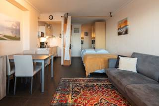 Verzorgde studio met prachtig frontaal zeezicht, gelegen op het gelijkvloers. De lichtrijke leefruimte combineert wonen en slapen en sluit aan op...