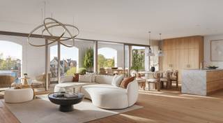 This apartment is part of the new construction project 'De Kaai' in Veurne.<br /><br />The view of the Veurne marina, the modern architecture, and the 1700 m² communal courtyard are the strengths of this residence. This outdoor space has been landscaped with green and colorful elements, as well as a garden pavilion with an outdoor kitchen.<br /><br />The apartments are equipped with energy-efficient heating, hot water, and ventilation systems that meet EPB standards and ensure a low E-level. Thanks to a geothermal heat pump and underfloor heating, you can also enjoy environmentally friendly, even, and comfortable warmth with lower energy costs.<br /><br />The apartment is located on the ground floor.<br /><br />Possibility to purchase a parking space, enclosed garage, and/or cellar storage in the underground complex.<br /><br />Apartment: 73.5 m²<br />Terrace: 12.7 m²