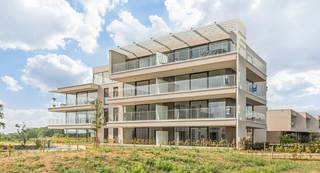 <br />KNAP NIEUWBOUWAPPARTEMENT OP DE EERSTE VERDIEPING IN RESIDENTIE BELLA VISTA, MET RUIM TERRAS, PRACHTIG UITZICHT EN OVERDEKTE PARKEERPLAATS MET VERBONDEN BERGING, VLAK BIJ HET CENTRUM VAN BILZEN<br /><br />Dit instapklaar nieuwbouwappartement vinden we terug op Meershoven 62 te Bilzen, in de recent opgerichte residentie Bella Vista. Het appartement is gelegen op slechts enkele minuten van het bruisende centrum. Dankzij de centrale ligging zijn alle voorzieningen, zoals winkels, scholen en horeca, in de nabije omgeving gelegen. De omliggende dorpen en steden zijn vlot bereikbaar via het openbaar vervoer, bushalte op 50m van de residentie, of via de E313, bereikbaar in slechts enkele minuten.<br /><br />Boven op de ligging weet residentie Bella Vista zich moeiteloos te onderscheiden van ander aanbod door haar stijlvolle hedendaagse architectuur met opvallend aantrekkelijke gevels, de kwalitatieve afwerking en de duurzame bouwkwaliteit.<br /><br />Het appartement is bovendien voorzien van vloerverwarming, warmtepomp, individuele zonnepanelen en grondige isolatie waardoor het energieverbruik voor de huurder zeer beperkt blijft. Verder beschikt het appartement over een ruim overdekt terras met prachtig uitzicht op het achterliggende landbouwgebied en het centrum van Bilzen, ondergrondse parkeerplaats met verbonden kelderberging en een gemeenschappelijke fietsenberging. <br /><br /><br />De indeling van het appartement is als volgt:<br />- Brede inkomhal met gastentoilet<br />- Ruime en zeer lichtrijke leefruimte met open keuken. De keuken is voorzien van koelkast, combi-oven, vaatwasser en kookplaat met afzuigkap.<br />- Berging met voorzieningen voor wasmachine/droogkast en diepvriezer.<br />- 2 ruime volwaardige slaapkamers.<br />- Badkamer voorzien van een ruime inloopdouche en dubbele lavabo.<br />- Terras van 17,2 m2<br />- Parlofoon <br />- Lift<br /><br />Het appartement is meteen beschikbaar.<br />