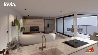 <strong>Appartement 1.1 | LOVIA, hartje Aalter | 6% btw mogelijk! <br /><br />Info &amp; Verkoop: Sara - BCA | 0472 860 205 | sara@bcabouwtbeter.be </strong><br /><br />Ontdek appartement 1.1 in het stijlvolle nieuwbouwproject LOVIA, op slechts 50 meter van de Markt in Aalter.<br /><br />Met een bruto bewoonbare oppervlakte van 113,64 m² en een zuidgericht terras van 9,8 m², biedt dit appartement alles voor wie op zoek is naar ruimte, licht en hedendaags wooncomfort.<br /><br /><u>Indeling:</u><br />+ Ruime lichtrijke leefruimte met aansluitend terras (uitgevend in de Biesemkerkweg)<br />+ Volwaardige keukenruimte met open indeling<br />+ 2 slaapkamers<br />+ 2 badkamers<br />+ Ruime berging<br />+ Zuidgericht terras van 9,8 m²<br /><br />Dankzij de warmtepomp en zonnepanelen is dit appartement energiezuinig en toekomstgericht.<br />De afwerking is volledig personaliseerbaar volgens de smaak en wensen van de koper – van vloer tot keuken en badkamer.<br />Er is tevens mogelijkheid tot aankoop van een autostaanplaats in een afgesloten garage.<br /><br />💡 6% btw mogelijk - ook voor investeerders<br />✨ LOVIA – wonen met rust, comfort en klasse in het hart van Aalter.<br />🏗️ Koop rechtstreeks van aannemer BCA uit Aalter <br />📞 Contacteer BCA vandaag voor meer informatie, plannen of een vrijblijvend gesprek over uw nieuwe thuis bij LOVIA.<br />📞 Sara Van Belle | 0472 860 205  | sara@bcabouwtbeter.be