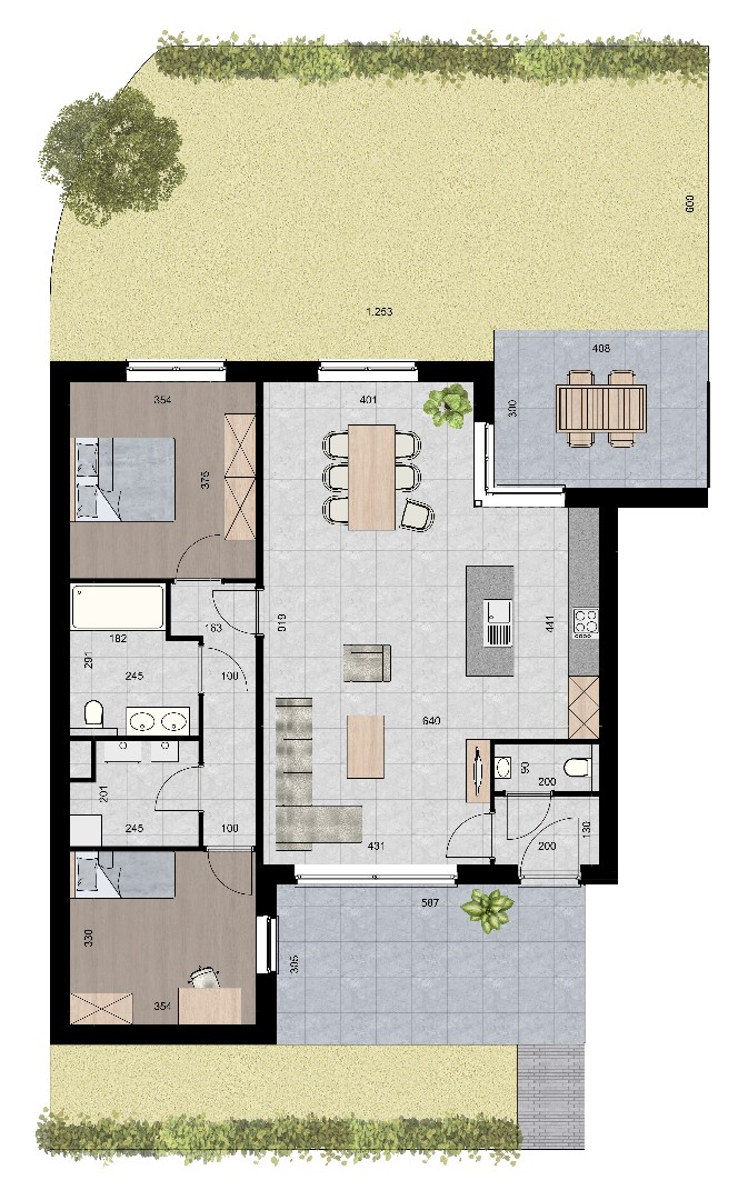 Gelijkvloers appartement (114 m²) met 2 slpk, 2 overdekte terrassen en knusse tuin. - foto 2