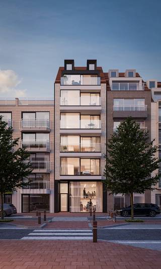Le projet de construction neuve Leon est une résidence exclusive située au cœur de Knokke, composée de seulement cinq appartements spacieux et larges, tous dotés de terrasses ensoleillées. Les grandes baies vitrées apportent une abondance de lumière naturelle, créant ainsi un cadre de vie chaleureux et confortable.<br /><br />Les appartements sont finis de manière luxueuse avec des matériaux de haute qualité, ce qui, combiné à leur disposition spacieuse et à leur excellente orientation, offre une expérience de vie unique.<br /><br />Parmi les équipements supplémentaires, on trouve un local à vélos au rez-de-chaussée ainsi qu’un espace de stockage privé en sous-sol.