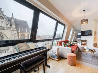In de directe omgeving van de Zavelplein, penthouse-appartement met één slaapkamer en een bruto vloeroppervlakte volgens EPC van ± 121 m²...