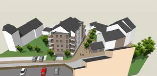 Bouwperceel van ca. 387m2, straat breedte 13,30m voor de mogelijke realisatie van 11 appartementen, één commercieel gelijkvloers,...