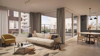 Dit appartement maakt deel uit van het nieuwbouwproject De Blauwe Parel - Residentie Bonaire.<br /><br />Het appartement is gelegen op de eerste verdieping en werd op plan ingedeeld als volgt:<br />Inkomhal met toilet, berging, open ingerichte keuken, lichtrijke leefruimte palend aan terras met zicht op de Spuikom, 3 slaapkamers en 2 badkamers met douche.<br />Het terras is noordelijk georiënteerd. <br /><br />In het ondergronds complex zijn zowel autostaanplaatsen als afgesloten garageboxen die vrijblijvend kunnen aangekocht worden met het appartement.<br /><br />Appartement: 103,65 m²<br />Terrassen: 13,72 m²