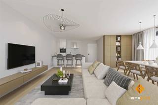 AANGEPAST VOOR MINDERVALIDEN EN OUDEREN: Dit gelijkvloers appartement van 105 m² met twee slaapkamers is voorzien van een gezellig, overdekt...