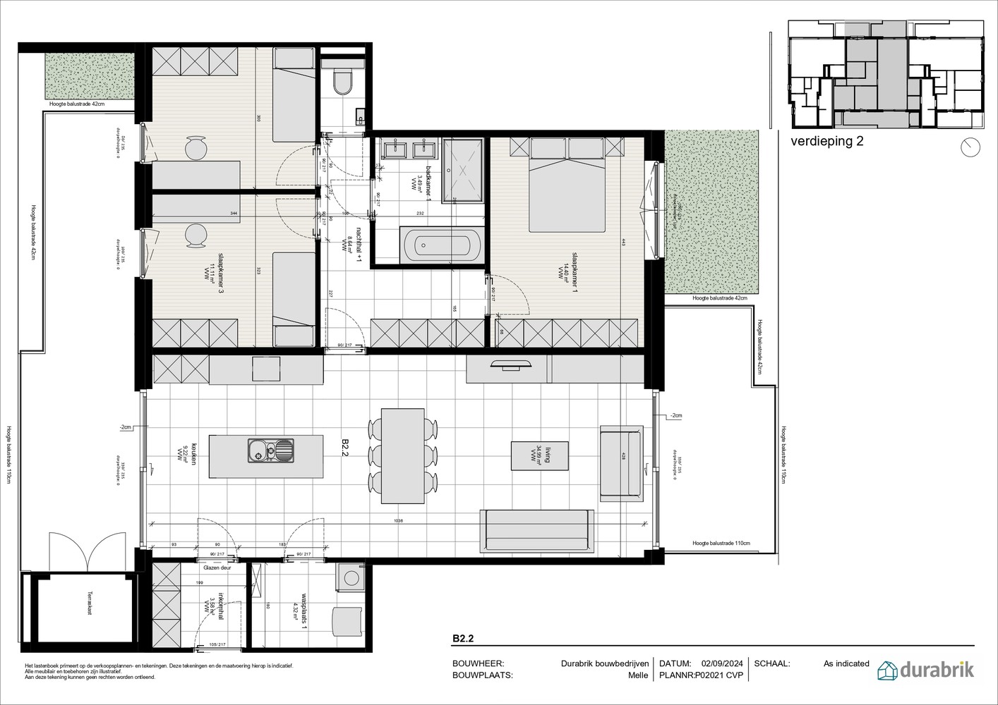 Ruim 3 slaapkamerappartement met 2 grote terrassen - foto 2
