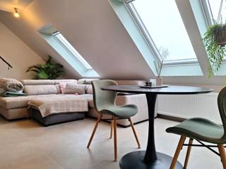 nieuw, modern en ruim dakappartement in duplexomvattende een inkom-/nachthal, klare living, volledig ingerichte moderne open keuken, 3 bergingen, 3...