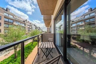 Lichtrijke studio met slaaphoek en terras te koop, gelegen op de eerste verdieping van de jonge en goed onderhouden Residentie Hermitage...