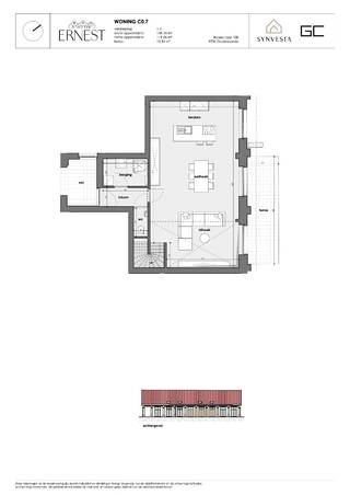 Deze moderne woning maakt deel uit van het nieuwbouwproject Ernest in Oudenaarde – een eigentijdse en duurzame woonontwikkeling op een gunstige locatie.<br /><br />Op het gelijkvloers komt u binnen via de inkomhal met een apart toilet en ruime berging. Van daaruit stapt u binnen in de lichtrijke leefruimte met open keuken – het kloppend hart van de woning. Grote raampartijen zorgen voor een directe verbinding met het aangename terras, ideaal voor een ontspannen moment of een diner in de buitenlucht.<br /><br />De eerste verdieping omvat een nachthal, een apart toilet en een moderne badkamer met inloopdouche en dubbele wastafel. Daarnaast zijn er twee volwaardige slaapkamers, een open vide die perfect dienst kan doen als speel- of leeshoek – een veelzijdige aanvulling op het wooncomfort.<br /><br />Een bijkomende troef is de aangename groenzone, die rust en privacy biedt en het buitengevoel versterkt.<br /><br />Deze woning combineert hedendaagse architectuur met functioneel wooncomfort – perfect voor wie modern en flexibel wil wonen.<br /><br />Alle oppervlaktes zijn BVO. EPC en KI zijn nog niet gekend.<br /><br />De foto’s zijn louter illustratief.