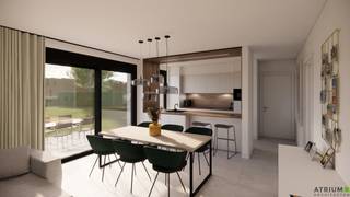 <strong>Nieuwe verkaveling in Neeroeteren</strong> aan de voormalige melkerij <span>bestaande uit <strong>2 woningen op grote percelen</strong>, met achterliggende </span>grond.<br /><br />De percelen liggen op een boogscheut van het centrum van Neeroeteren met een supermarkt en school op 500 meter. Hier woon je zeer rustig met de achterzijde grenzend aan de Tapziekbeek, wat voor een extra natuurlijk karakter van de tuinen zorgt. Op de percelen achter de Tapziekbeek kan er volgens de verkavelingsvoorschriften niet gebouwd worden, wat betekent dat het groene karakter behouden zal blijven. <br /><br /><span><strong>Lot 2</strong></span> is een <span><strong>open doorzonwoning</strong></span> waarvan de carport grenst aan de carport van de rechterwoning.<br />- doorzonwoning: 160,70m²<br />- oppervlakte bouwperceel: 7a87ca + oppervlaktes achterliggende percelen grond (Lot 6 en Lot 7): 14a02ca en 15a04ca<br />- terras: 24,52m²<br /><br /><strong>Gelijkvloers:</strong><br />- inkomhal met apart toilet<br />- leefruimte met veel lichtinval en open keuken<br />- aparte berging/wasplaats<br />- 1 slaapkamer met badkamer met enkel badkamermeubel en douche<br />- groot terras met zuidgerichte tuin<br /><br /><strong>Verdieping:</strong><br />- 3 slaapkamers<br />- 1 badkamer met dubbel badkamermeubel en douche<br />- apart toilet<br />- technische ruimte<br /><br />De woning wordt volledig afgewerkt en er wordt een carport voorzien aan de rechterzijde met een laadpunt voor de auto. Er is overal vloerverwarming aanwezig en er worden zonnepanelen geplaatst. Grote troef is het <strong>zeer gunstig E-peil van maximum 10</strong>. <span>Omdat het E-peil <10 is, moet de koper gedurende 5 jaar geen kadastraal inkomen betalen. De materiaalkeuzes voor deze woning werden gemaakt.</span><br /><br /><span>De<strong> overige achterliggende percelen grond</strong> (Lot 8, 9 en 10) kunnen optioneel ook bij aangekocht worden.</span><br /><br />De toegang tot de carport en het oppervlak onder de carport zullen verhard worden. In de tuinen wordt graszode ingezaaid. Zijdelings en aan de achterzijde wordt een draadafsluiting geplaatst.<br /><br />Ben jij op zoek naar een rustig gelegen nieuwbouwwoning in het groen met veel grond? Maak dan snel een afspraak voor een bezoek!<br /><br />Vermelde prijs is exclusief registratie, BTW en notariskosten. Neem snel contact op voor meer info. Wij ontzorgen je ook voor <strong>de verkoop</strong> van <strong>je huidige woning</strong>! Voor meer uitleg helpen we je graag verder.