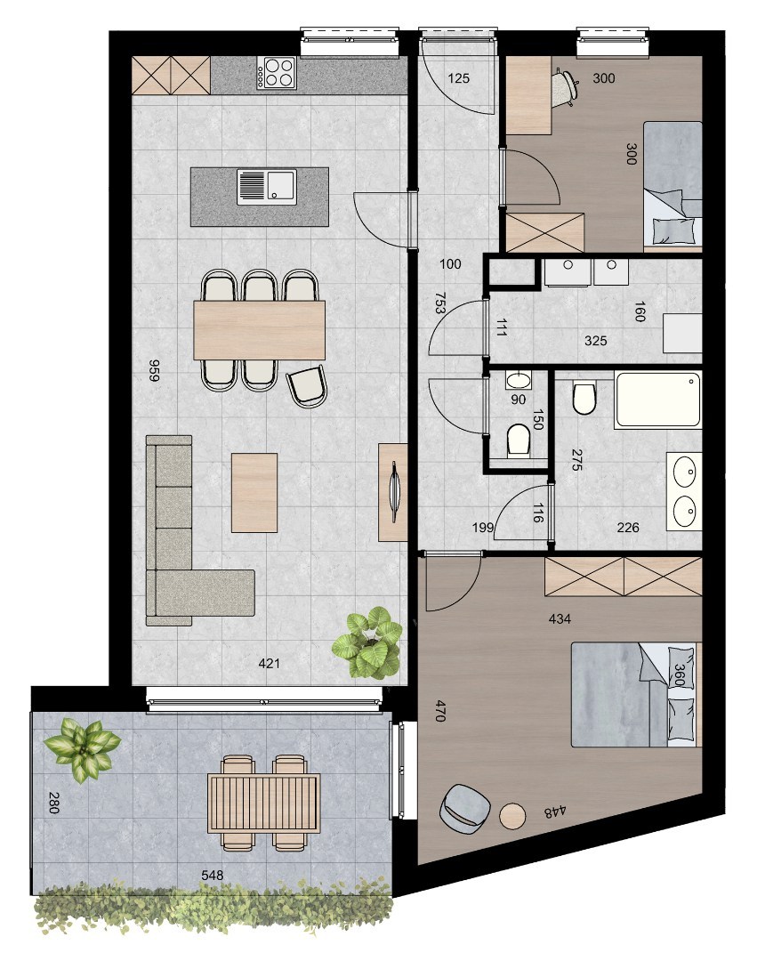 Gelijkvloers appartement (104 m²) met 2 slpk en overdekt terras. - foto 2