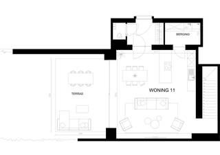 W11 is een zeer charmante ruime en energiezuinige woning met op het gelijkvloers een mooie leefruimte met kamerbreed schuifraam dat toegang geeft naar het terras en een aangename privatieve tuin en met open keuken voorzien van eiland, berging, toilet en een inkom met mogelijkheid tot het plaatsen van een vestiairekast. Via een gemakkelijke Rubberwood trap begeeft u zich naar de eerste verdieping die voorzien is met 1 slaapkamer en badkamer. De badkamer is voorzien van douche, wandmeubel met dubbel lavabo en toilet. Op de tweede verdieping bevindt zich eveneens een grote slaapkamer. En op de 3de verdieping is er een afgewerkte ruimte waar er een derde kamer kan gemaakt worden. Op elke verdieping kijk je via een vide op de mooie bewaarde glasramen die geïntegreerd werden in de ruimtes. Deze woning bevindt zich in de voormalige kerk van het volledig gerenoveerde klooster. Met aan de achterzijde een private tuin en aan de voorzijde een mooi aangelegde toegang met mogelijk tot aankoop van een autostaanplaats. Deze autostaanplaatsen worden verkocht voor een prijs van 17.500,00 euro exclusief kosten. Een tweede staanplaats kan aangeschaft worden in de ondergrondse keldergarage van de nieuwbouw aan een bedrag van 27.500,00 euro exclusief kosten. De woning kan aangekocht worden aan 6% BTW (mits voorwaarden volgens de BTW regelgeving). Maak een afspraak voor een bezoek ter plaatse.