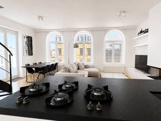 <p>Hoogwaardig afgewerkt en prachtig gemeubelde duplexpenthouse van ca 123 m² op de vierde en vijfde verdieping van een kleinschalige realisatie. Het appartement bevindt zich op een unieke locatie, in de Riemstraat op het bruisende Zuid.<br /><br />De leefruimte op parket kan genieten van een optimale lichtinval door de grote raampartijen. De designkeuken met gezellig kookeiland is volledig uitgerust met kwalitatieve toestellen: gasvuur, koelkast, diepvries, wijnkoeling, vaatwasser, stoomoven en aparte heteluchtoven. Het granieten werkblad maakt het geheel af.<br />De leefruimte geeft toegang tot twee prachtige terrassen met samen een oppervlakte van 34 m².<br /><br />De ruime masterbedroom bevindt zich aan de rustige achterzijde en is voorzien van ingemaakte dressingkasten. Deze werd afgesloten van de leefruimte door een stijlvolle gietijzeren deur en kan gebruikmaken van een badkamer met inloopregendouche en lavabomeubel.<br /><br />Eyecatching is de wenteltrap die toegang geeft tot de bovengelegen verdieping. Hier bevinden zich nog twee ruime slaapkamers. Deze kunnen gebruikmaken van een tweede badkamer met bad/douche combinatie, lavabo en toilet.<br /><br />Een praktische berging is voorzien van aansluitingen voor wasmachine en droogkast. Apart gastentoilet.<br /><br />Een dubbele cascade autostaanplaats is optioneel bij te huren aan 240 Euro per maand.<br /><br />Gemeenschappelijke lasten: 120 Euro per maand.<br />Alle nutsvoorzieningen (gas, water en elektriciteit) zijn privé op te nemen door de huurder.<br /><br />Onmiddellijk beschikbaar.</p>