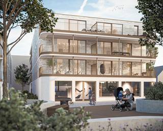 Nieuwbouwappartement op 1ste verdieping in blok E van project Mienas aan het kerkplein in As. Dit appartement is als volgt ingedeeld: inkomhal, toilet, woonkamer opgedeeld in zithoek en eethoek met open keuken, via schuifraam toegang tot terras, 2 slaapkamers, badkamer, berging/technische ruimte. In de ondergrondse parkeergarage kan autostaanplaats en kelderberging aangekocht worden. De koper kan afwerking van vloer, keuken, badkamer en binnendeuren nog mee kiezen volgens budgetten die hiervoor voorzien zijn bij een leverancier aangeduid door de projectontwikkelaar.