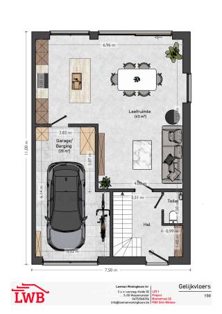 In de Bremstraat, centraal en toch rustig gelegen, bevindt zich dit nieuwbouwproject op een perceel van ca. 380 m². Ideaal voor wie op zoek is naar een woning die nog volledig naar eigen wensen kan worden vormgegeven.
De indeling voorziet een open en lichtrijke leefruimte met keuken, gericht op de tuin. Een inpandige garage en praktische bergruimte kunnen perfect geïntegreerd worden. Op de verdieping is er plaats voor drie volwaardige slaapkamers en een badkamer. De zolder wordt casco voorzien en kan ingericht worden als extra slaapkamer, bureau of hobbyruimte.
De woning wordt gebouwd met oog voor energiezuinigheid (E-peil max. 30), met o.a. een lucht-water warmtepomp, vloerverwarming, HR PVC-ramen en mogelijkheid tot zonnepanelen. Materialen en afwerking zijn volledig bespreekbaar.
Aankoop in winddichte ruwbouw is eveneens mogelijk.
Een flexibel en toekomstgericht project in samenwerking met LOEMAN Woningbouw.
Prijs exclusief kosten.
Interesse? Contacteer ons via 052/46.38.03 of info@uw-huis.be.
