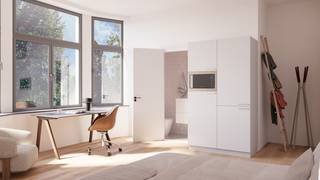TOTAALRENOVATIE - Gemeubelde studentenkamer met eigen sanitair in een kleinschalig gebouw met 7 entiteiten en een gemeenschappelijke keuken op een topligging te centrum Leuven! EPC A-label!<br /><br />Bent u op zoek naar een interessant investeringsgoed waar uw kinderen een onvergetelijke studententijd kunnen beleven samen met hun vrienden en vriendinnen? Of bent u louter op zoek naar een waardevaste investering met een toprendement? Dit mooie renovatieproject is met zijn ligging in hartje Leuven en nabij verschillende campussen een mooie opportuniteit! <br /><br />Het bestaande gebouw wordt teruggebracht tot op zijn ruwbouw en wordt vervolgens volledig afgewerkt met kwalitatieve en hoogstaande materialen, met smaak en oog voor detail!<br /><br />De kamer (25.80m²) is ruim, heeft een terras en beschikt over een eigen badkamer en een keukenblok bestaande uit een frigo, een microgolfoven en kasten. De vloer wordt in parket uitgevoerd en gordijnen en verlichting worden voorzien.<br /><br />Oplevering voorzien midden februari 2027! Indien gewenst kan u genieten van een huurgarantie tem 14/09/2027 aan €775+€75(lasten)/maand!<br /><br />U kan mij rechtstreeks contacteren op 0495/292080 of via arnaut@immojanstas.be.<br /><br />Bijkomende info (plannen en brochure) vindt U onder de sectie "downloads".