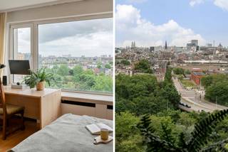 <p><strong>Lichtovergoten tweeslaapkamerappartement hoog boven Berchem</strong></p>
<p><strong>Welkom op de Rodekruislaan 3, waar je op de 12e verdieping letterlijk en figuurlijk boven alles uitstijgt. Hier woon je in een rustige, residentiële buurt van Berchem, met alle nodige voorzieningen binnen handbereik. Op wandelafstand vind je winkels, scholen en openbaar vervoer, en met de fiets ben je zo in het bruisende centrum van Antwerpen. En het appartement zelf? Structuur: top. Lichtinval: om u tegen te zeggen. En dat uitzicht? Dát moet je gewoon zelf komen beleven. Kom binnen, ‘t is op ‘t twaalfde te doen!</strong></p>
<p><strong>Een ruime hal en een nog ruimere living</strong></p>
<p>De sleutelwoorden van dit lichtrijke tweeslaapkamerappartement? Véél ruimte, véél daglicht en… véél potentieel. Je komt binnen in een ruime hal die je netjes doorverwijst naar de rest van het appartement. Links ligt de übergrote living waar je meteen wordt getrakteerd op licht, lucht - en een uitzicht dat blijft duren.</p>
<p><strong>Geïnstalleerde keuken met aparte berging</strong></p>
<p>De keuken is functioneel, netjes en heeft dat ene extraatje dat koken leuk maakt: een uitzicht waardoor zelfs de afwas minder erg wordt. Achter de keuken ligt een aparte berging: handig voor voorraad, extra toestellen of gewoon… om wat chaos uit het zicht op te bergen.</p>
<p><strong>Twee volwaardige slaapkamers en een ruim terras</strong></p>
<p>Beide slaapkamers geven uit op het terras dat over de volledige breedte van het appartement loopt. ‘s Morgens koffie drinken met de zon op je gezicht, of ‘s avonds aperitieven met de lichtjes van de stad in de verte? Wij beloven het: dit uitzicht verveelt nooit. Dat geldt trouwens ook voor het terras zelf: hoog, open en helemaal van jou.</p>
<p><strong>Badkamer en apart toilet</strong></p>
<p>De badkamer is charmant babyblauw en heeft een ligbad dat vraagt om een zondagse languit-sessie. En het beste van al? Het toilet is apart - waardoor niemand je moet komen storen wanneer jij tussen de bubbels ligt te genieten.<br /><br /><strong>Slaapplaats voor de auto </strong><br /><br />Een handige ondergrondse autostaanplaats is verplicht bij aan te kopen aan 12.500,00 euro!</p>
<p><strong>Verliefd? Info@ugly.be</strong></p>