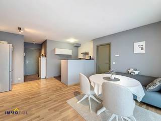 <p>Dit <strong>modern appartement</strong> bevindt zich op de eerste verdieping van een verzorgd gebouw met lift. Het omvat een <strong>inkomhal met apart toilet</strong>, een lichtrijke woonkamer met ingerichte <strong>open keuken</strong>, een slaapkamer en een badkamer met douche, lavabo en aansluitingen voor een wasmachine.<br /><br /></p>
<p>De woonkamer biedt toegang tot het <strong>grote zuidwest-georiënteerde terras,</strong> waar u kan genieten van een prachtig uitzicht.</p>
<p>Het appartement is voorzien van alle comfort: hoogrendementsbeglazing, videofonie, een gunstig EPC, conforme elektriciteit volgens AREI, … <br /><br />Een bijkomende troef is de <strong>staanplaats in de ondergrondse parking</strong>, die inbegrepen is in de prijs. Bovendien horen er twee handige kelderbergingen bij het appartement.<br /><br /></p>
<p>Het pand is uitstekend gelegen in het centrum van Erembodegem (Aalst), op wandelafstand van winkels (bakker, bank, …) en het station (verbinding Gent – Brussel). Kortom: ideaal als starterswoning of als investering, aangezien het momenteel verhuurd is.<br /><br /><br /></p>
<p>Voor meer info of een bezoek, contacteer June via june@immotijl.be of bellen naar 0486 17 07 61.</p>