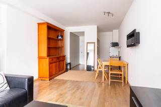 <p>Op een zeer gunstige ligging in het stadscentrum bevindt zich dit eigentijdse appartement van ca 40 m², gelegen op de eerste verdieping van een residentieel gebouw aan het Theaterplein. Dankzij de centrale locatie zijn tal van hotspots, zoals de gezellige zaterdagmarkt, de Meir, Schuttershofstraat en prachtige Stadsfeestzaal op wandelafstand. Trendy winkels, leuke cafeetjes en restaurants, alsook supermarkten en openbaar vervoer bevinden zich in de onmiddellijke omgeving.</p>
<p>Dit studioappartement bestaat uit een aangename leefruimte met veel lichtinval vanwege de grote raampartij aan de achterzijde. De slaaphoek kan desgewenst afgescheiden worden door middel van een kast of paravent.<br /><br />De keuken is half opengewerkt en afgewerkt met koelkast, vitrokeramisch kookvuur en microgolfoven.<br /><br />Aan de inkomhal is nog een grote vestiairekast voorzien voor extra bergruimte.<br /><br />De badkamer bevindt zich aansluitend en beschikt over combinatie bad/douche, lavabo en toilet.<br /><br />De studio wordt thans gemeubeld verhuurd en brengt een stabiele huuropbrengst op van 8.672 Euro per jaar.</p>