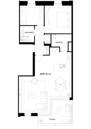 A1.3 is een ruim energiezuinig appartement met 2 slaapkamers op de 1ste verdieping met een grote leefruimte met open keuken. Het zonnige zuidwest gerichte terras is bereikbaar vanuit de leefruimte via schuifraam. Net naast de open keuken bevindt zich de bergruimte. De 2 slaapkamers (1 grote en 1 kleinere) zijn voorzien aan de noordoostkant. In de inkomhal heeft u de mogelijkheid een vestiairekast te plaatsen. De badkamer is voorzien van een ruime douche en dubbel lavabomeubel en er is een apart toilet. Dit zeer energiezuinig appartement wordt verwarmd met een collectieve warmtepomp. Ondergronds bevindt zich een gemakkelijk bereikbare keldergarage met staanplaatsen en berging. De autostaanplaats dient mee aangekocht te worden voor een prijs van 27.500,00 euro exclusief kosten. De eerste kopers hebben de mogelijkheid om een tweede autostaanplaats mee aan te kopen. Dit mooie appartement is gelegen in de tuinen van het volledig gerenoveerde Clarissenklooster. Vanaf uw leefruimte en terras heeft u een prachtig zicht op de gemeenschappelijke tuin en klooster. Maak een afspraak voor een bezoek ter plaatse.