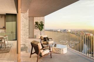 Dit comfortabele appartement van 114 m² op het zesde verdiep beschikt over een inkomhal met plaats voor een vestiairekast, een gastentoilet, een lichtrijke eet- en leefruimte, een open keuken, een praktische bergruimte, twee slaapkamers, een badkamer voorzien van een ligbad, een toilet en een dubbele wastafel en een tweede badkamer uitgerust met een douche en een wastafel. Daarnaast heeft het appartement ook een noordwestelijk georiënteerd terras van 23 m² uitkijkend richting de Leie. Het appartement is gelegen in de derde fase van Liv de Molens, een succesvol residentieel nieuwbouwproject langs de Leie in het hart van Deinze. De Noorse architect, Reiulf Ramstad, ontwierp een uitzonderlijk project met veel aandacht voor de zichten en lichten en dit langs het water, omringd door groen.<br /><br />Liv De Molens noemen we een ‘vijf-minutenstad’, waar alles wat u nodig heeft, op slechts vijf minuten wandelen ligt. De projectsite van maar liefst 2,2 hectare biedt een dynamische mix van wonen, handel, horeca, sport en recreatie en dit met een groene corridor als verbindende factor.<br /><br />Verlaagd BTW-tarief van 6% mogelijk op de volledige constructiewaarde, nu ook voor investeerders.<br /><br />Benieuwd naar het volledige aanbod in dit nieuwbouwproject, op een historische locatie in Deinze? Een persoonlijke, vrijblijvende afspraak kan via guillian@landbergh.be of 09 278 78 79