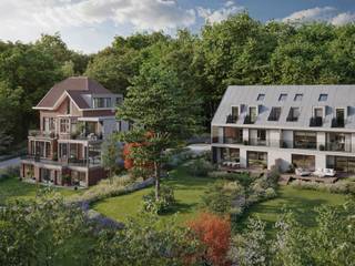 Le projet "Blés d'Or", situé en terrain de fond, dans le cœur d'Uccle, à proximité du Parc de Wolvendael et du Kauwberg, dans le quartier résidentiel du Dieweg, consiste en un développement neuf comprenant deux duplex aménagés dans une villa de de 1929, anciennement utilisée comme école, ainsi que la construction de deux maisons mitoyennes à 3 façades à ossature bois CLT.<br /><br />La maison 2, neuve, offre une surface brute de ± 256 m², des terrasses de ± 47 m² et un jardin de ± 558 m² (et ± 106 m² de sous-sols).<br /><br />Elle se compose d'un hall d'entrée avec vestiaire et wc invités, d'un séjour ouvert avec cuisine américaine donnant sur la terrasse de ± 25,5 m² et le jardin de ± 558 m². Le sous-sol propose un vaste espace polyvalent de ± 69 m², une buanderie, la chaufferie et des caves. Aux 1er et 2ème étages, la partie nuit se compose de 4 chambres, dont une master bedroom avec dressing et salle de douche, 2 salles d'eau, 2 wc et un bureau, chaque chambre bénéficiant d'une terrasse. <br /><br />Autres: chauffage au sol, pompe à chaleur individuelle, ventilation double flux individuelle, emplacements de parking en option (30 000 €). Fiscalité : split valeur terrain (droits d'enregistrement 12,5 %) / valeur construction (TVA 21 %).<br /><br />Le quartier du Dieweg est un quartier calme et verdoyant situé non loin des petits commerces, restaurants et transports en commun ainsi qu'à proximité de plusieurs écoles.<br /><br />Pour information complémentaire, veuillez contacter Philippe Dijkmans au +32 (0) 475 45 77 20.