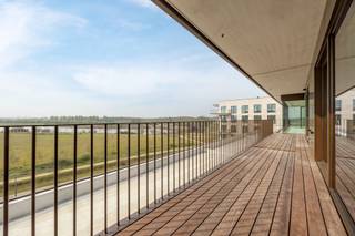 Dit uitzonderlijke dakappartement verwelkomt u via een stijlvolle inkomhal, voorzien van een gastentoilet en een praktische berging/wasplaats...