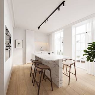 Dit HIGH-END afgewerkte APPARTEMENT met een bruto oppervlakte van 144 m2 beschikt over 2 ruime slaapkamers, 2 ensuite badkamers en een UNIEK ZONNETERRAS van 27 m2 met prachtig uitzicht op de OLV-kerk.
De lichtrijke leefruimte geniet dankzij de 9 meter brede gevel palend aan de Dijver van een fenomenaal zicht op het water. De volledig uitgeruste keuken met hoogwaardige Miele-toestellen geeft rechtstreeks uit op het zonnige terras. Beide slaapkamers beschikken over maatkasten, kijken uit over het water en hebben elk een luxueuze ensuite badkamer, afgewerkt met onder meer mortex, Vola-kraanwerk en travertin. Verder zijn er een inkomhal met vestiaire, toilet en een praktische berging/wasplaats.
De hoogwaardige afwerking omvat eiken parket, Dark-verlichting, vloerverwarming, airco, warmtepomp, domotica, videoparlofonie, blokkaderdeuren en glazen deuren in stalen kader. Het appartement wordt voorzien van nieuw schrijnwerk met dubbel glas. Verder zijn er een lift, private berging en gemeenschappelijke fietsenberging.
Er is tevens mogelijkheid tot aankoop van één of meerdere autostaanplaatsen in het gebouw.
Kopers hebben inspraak in de keuze van de afwerking binnen een ruim voorzien budget.
Een uniek appartement waar luxe, waterzicht en buitenruimte samenkomen op een toplocatie in Brugge.