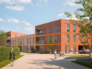 Dit 3-slaapkamerappartement op de eerste verdieping is 116 m² groot en omvat een inkom, toilet, berging, ingerichte badkamer, 3 slaapkamers, open leefruimte met keuken en terras. Het wordt verwarmd met vloerverwarming en warmtepomp. Bij elk app. hoort een vaste parkeerplaats en berging in <em><span>de</span></em> ondergrondse parking.<br />Geïnteresseerd? Neem contact op via 03 808 43 94 of info@matexi.be.<br /> 