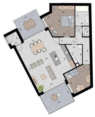 APPARTEMENT 1.6 (Verdieping 1)<br />- Opp. app.: 121 m²<br />- Terras voorzijde: 13 m²<br />- Terras achterzijde: 12 m²<br /><br />INDELING:<br />Inkomhal, ruime woonkamer met open keuken, overdekt terras voorzijde (13 m²), overdekt terras achterzijde (12 m²), nachthal, 2 slaapkamers, badkamer, apart toilet en berging/wasplaats.<br /><br />BIJKOMENDE INFO:<br />- Warmtepomp L/W met vloerverwarming- en koeling.<br />- Performant ventilatiesysteem voor een aangenaam binnenklimaat.<br />- Zonnepanelen.<br />- Lift aanwezig.<br />- Topligging vlakbij het centrum.<br />- Afwerking naar eigen smaak volgens lastenboek.<br />- Bij ieder appartement dient een inpandige parking met kelderberging naar keuze te worden aangekocht. De prijs voor een parking met bijhorende berging bedraagt € 22.000,-.<br />- Dit project komt in aanmerking voor de toepassing van het verlaagde BTW-tarief van 6% voor wie aan de wettelijke voorwaarden voldoet. Ook investeerders kunnen van deze aantrekkelijke maatregel genieten.<br /><br />INFORMEER NAAR DE VERKOOPSBROCHURE OP ONS KANTOOR.