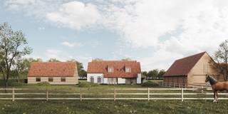 Oude hoeve met woning, stallingen, hangar en weide op 1ha13a51ca. Er is een bouwvergunning aanwezig voor het bouwen van een nieuw landhuis...